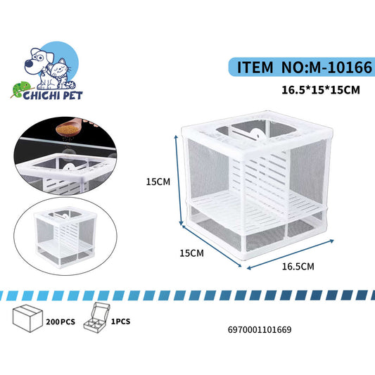 ¡Asegura el futuro de tus alevines y el bienestar de tus peces con nuestra Caja de Malla Flotante para Cría CHICHI PET (Artículo M-10166)! Este práctico accesorio es indispensable para cualquier acuario, diseñado para proteger a los peces recién nacidos, aislar peces enfermos o agresivos, y permitir un proceso de cría exitoso directamente en tu tanque principal.
Con unas medidas de 16.51515CM, esta caja proporciona un espacio adecuado y está fabricada con una malla fina que garantiza una excelente circulaci