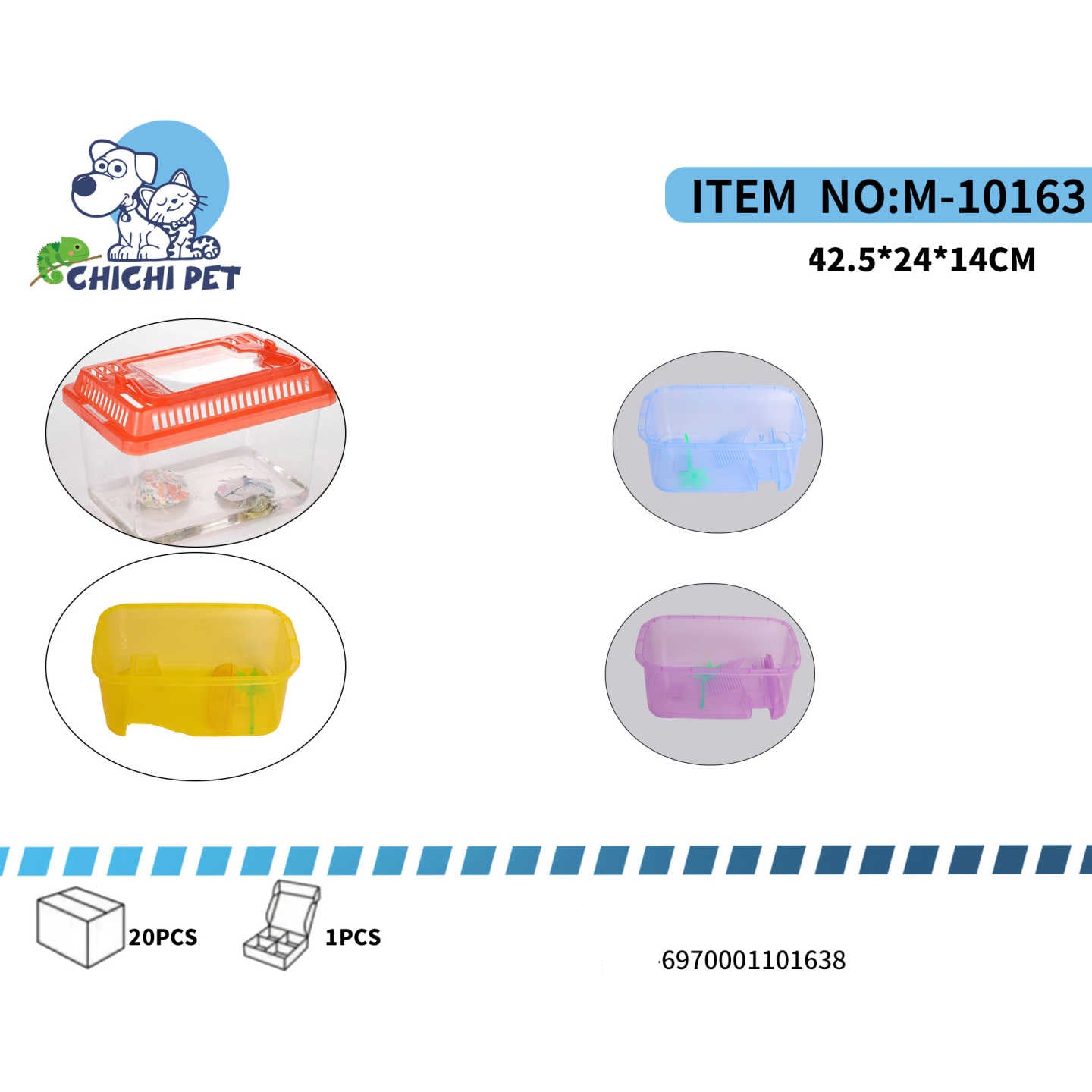 ¡Dale a tus pequeños amigos acuáticos o terrestres un nuevo hogar con nuestra espaciosa Pecera/Terrario de Plástico CHICHI PET (Artículo M-10163)! Este versátil contenedor es perfecto para peces pequeños, tortugas, ranas, insectos y más, ofreciendo un espacio cómodo y seguro para observar y cuidar a tus mascotas.
Con unas generosas dimensiones de 42.52414CM, brinda suficiente espacio para que tu mascota se mueva libremente. Cuenta con una tapa ventilada que asegura una óptima circulación de aire y una base 