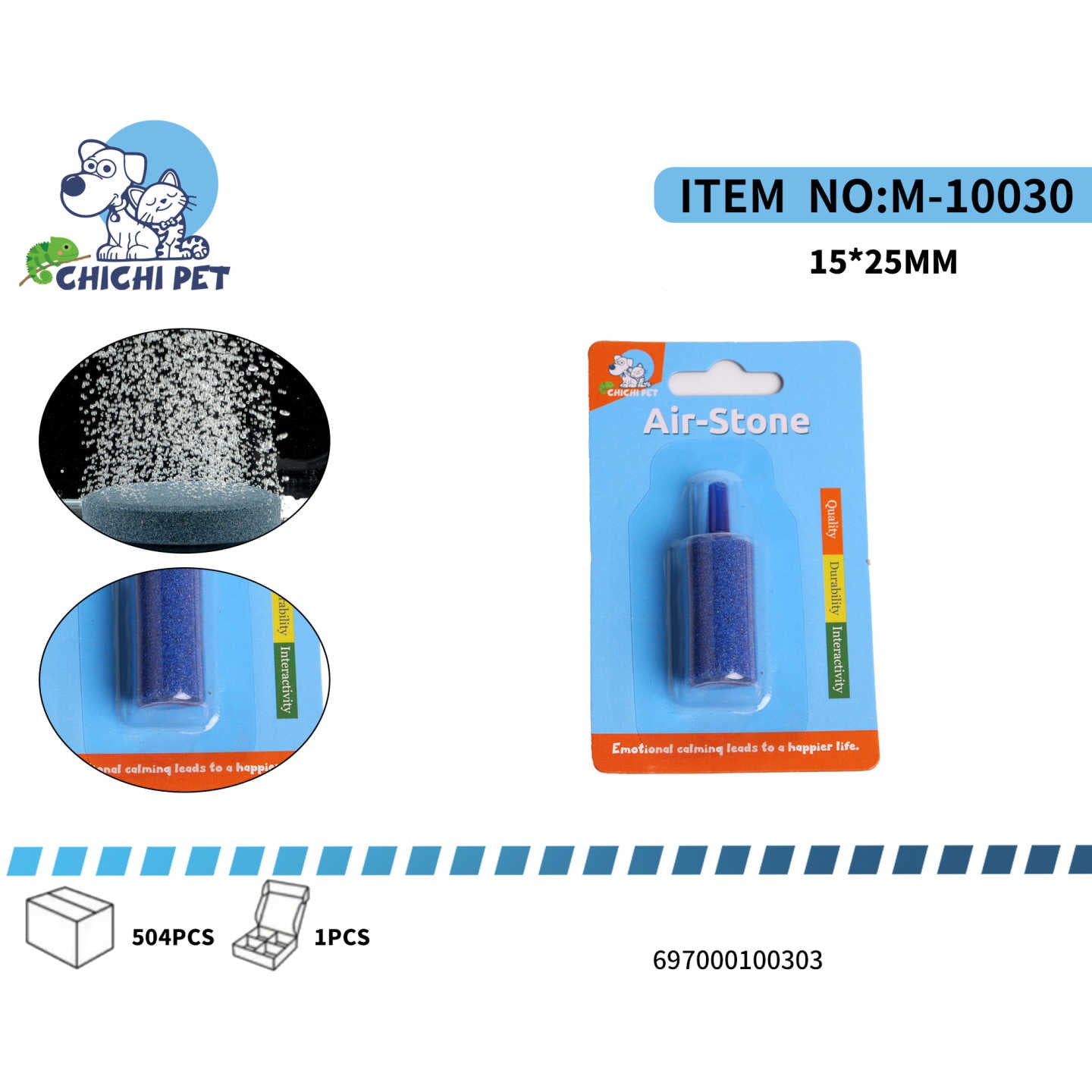 Garantice una oxigenación constante y eficaz en su acuario con la Piedra Difusora de Aire tipo Cilindro CHICHI PET, modelo M-10030 (AS003-30B). Con un tamaño práctico de 15x25mm, este difusor es un componente fundamental para mantener un ambiente acuático saludable y dinámico.
Su diseño cilíndrico permite una liberación uniforme de burbujas finas, lo que maximiza la disolución de oxígeno en el agua y favorece una mejor circulación. Esta oxigenación optimizada es crucial para la vitalidad de sus peces y el c