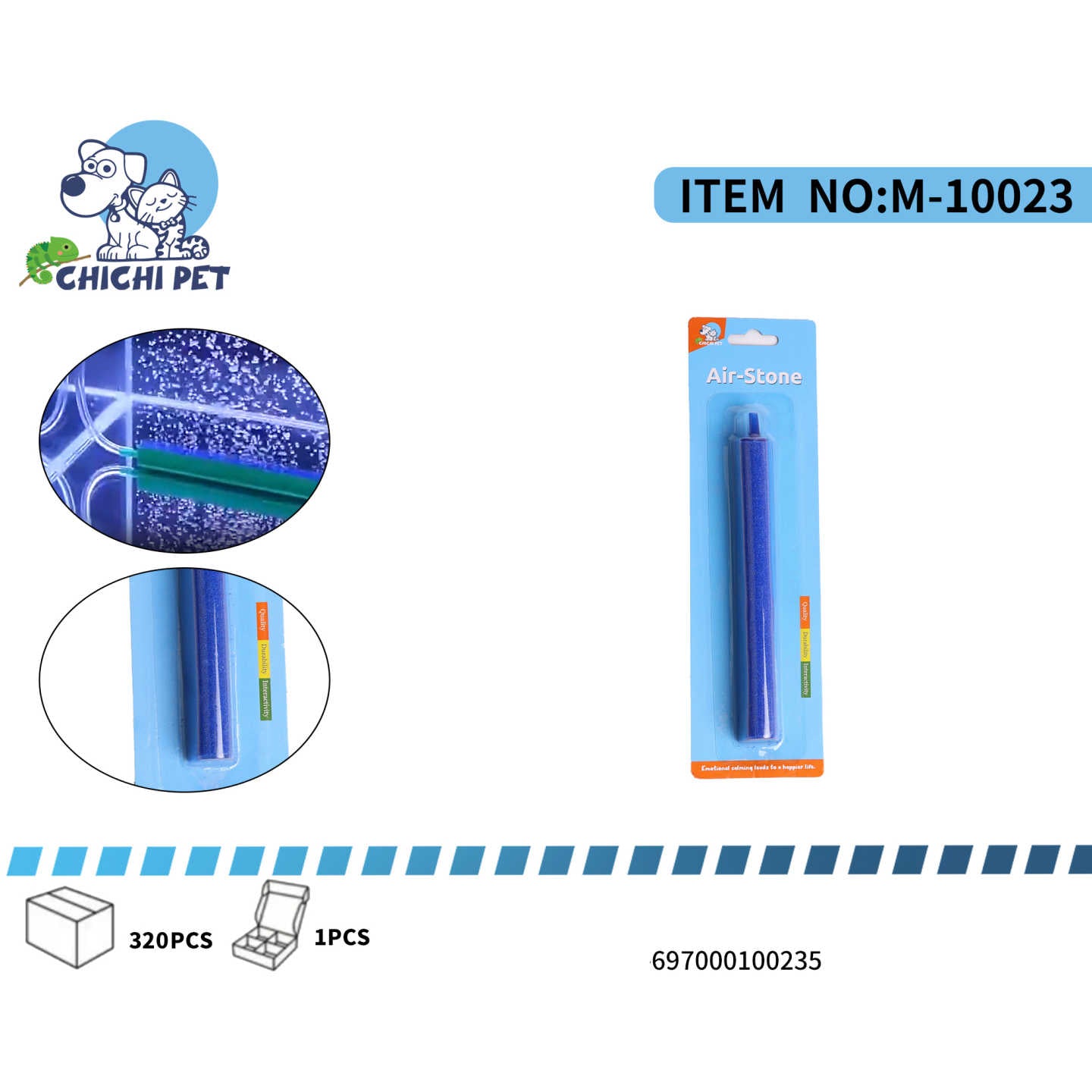 La piedra difusora de aire CHICHI PET M-10023 mejora la oxigenación del agua en tu acuario, generando burbujas finas y uniformes que ayudan a mantener a tus peces saludables y activos. Es ideal para usar con bombas de aire, favoreciendo la circulación del agua y evitando zonas muertas.

Fabricada con material poroso de alta calidad, es resistente, duradera y fácil de instalar. Su diseño compacto permite colocarla en cualquier parte del acuario, ya sea de agua dulce o salada, aportando además un efecto visua
