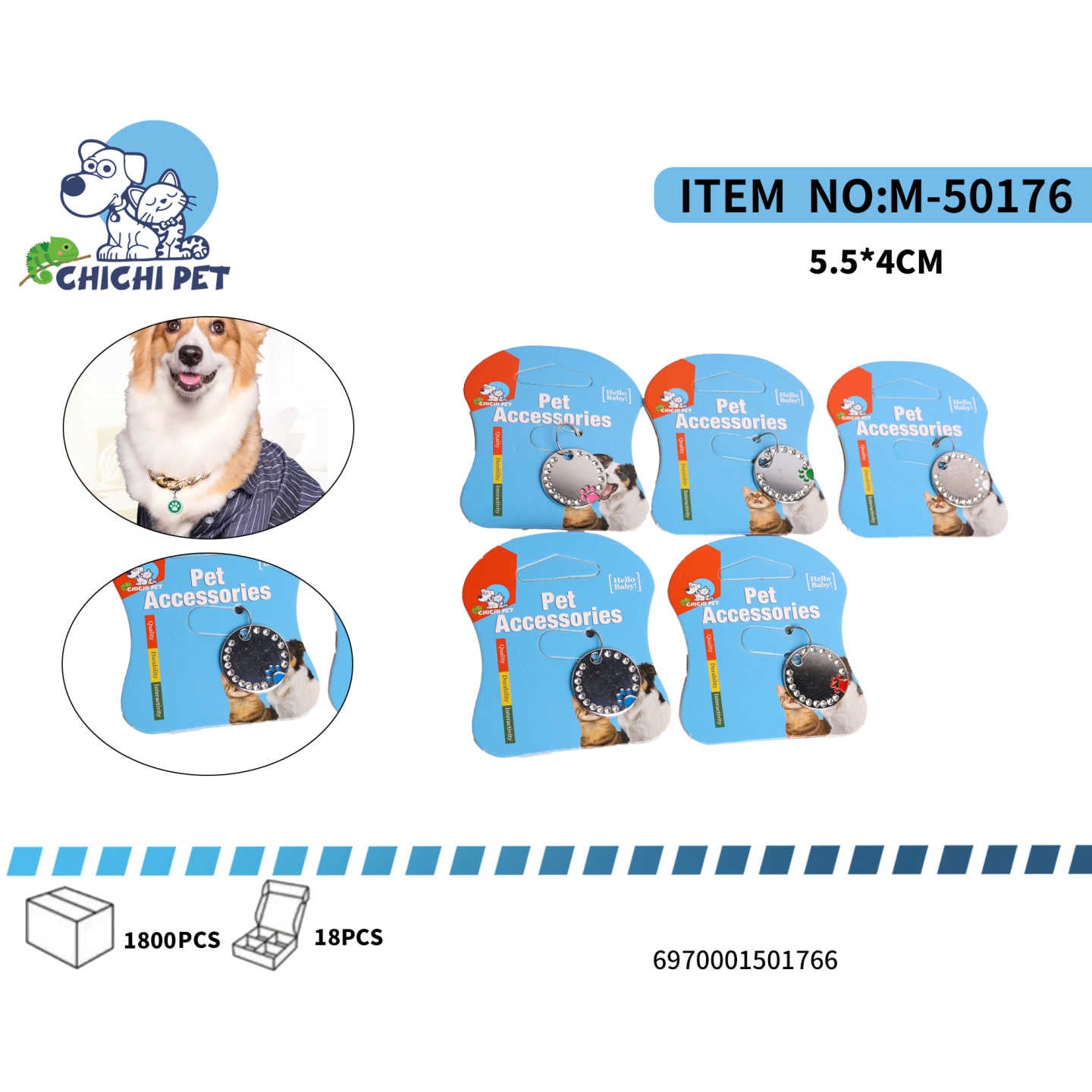 Dale un toque de glamour y seguridad al collar de tu perro con estas elegantes placas de identificacion circulares de Chichi Pet, adornadas con brillantes. Son el accesorio perfecto para tu mascota, combinando estilo y la importancia de la identificacion.