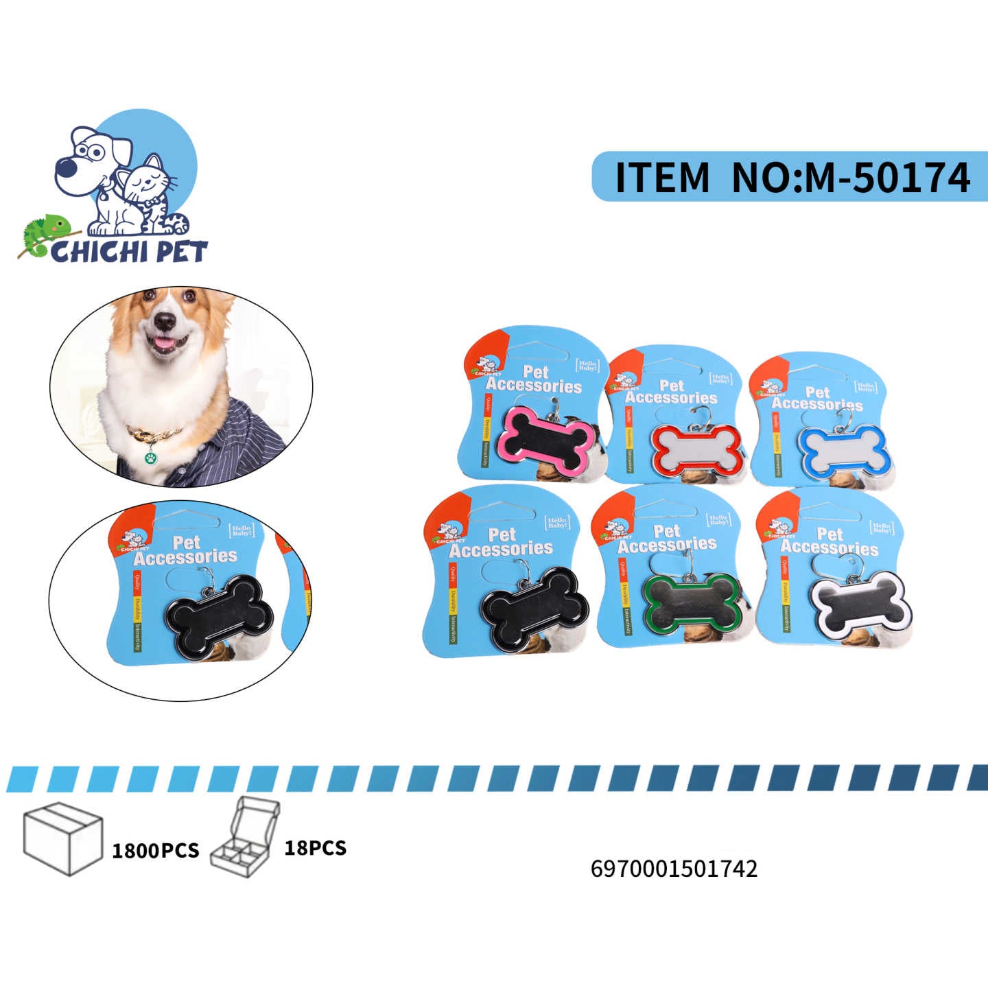 Asegura la identificacion de tu perro con un toque de estilo con estas placas de Chichi Pet, con un clasico diseño en forma de hueso y un llamativo marco de color. Son el accesorio perfecto para el collar de tu mascota, combinando seguridad y un look distintivo.