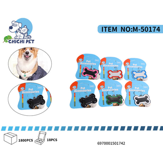 Asegura la identificacion de tu perro con un toque de estilo con estas placas de Chichi Pet, con un clasico diseño en forma de hueso y un llamativo marco de color. Son el accesorio perfecto para el collar de tu mascota, combinando seguridad y un look distintivo.