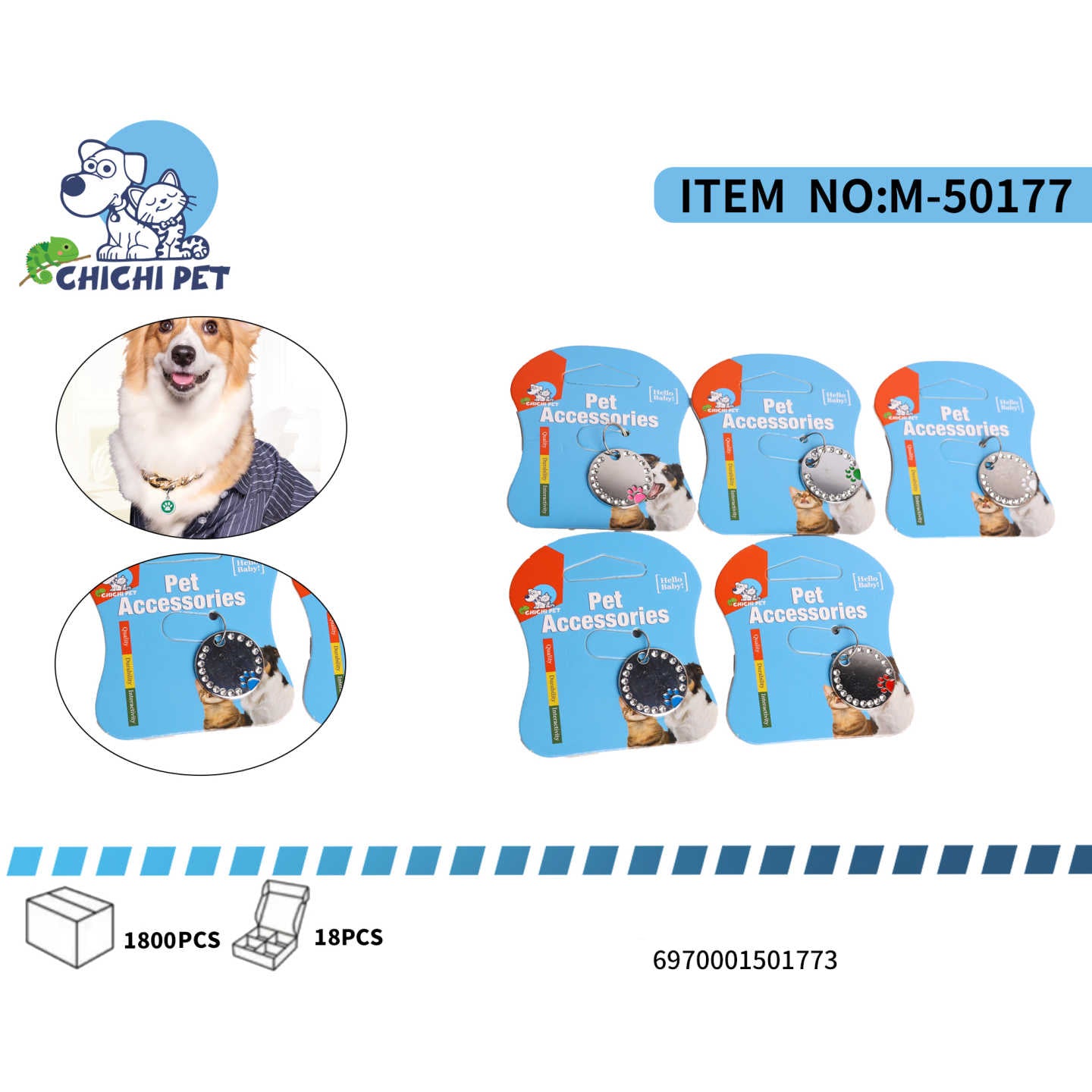 Dale un toque de glamour y seguridad al collar de tu perro con estas elegantes placas de identificación circulares de Chichi Pet, adornadas con brillantes. Son el accesorio perfecto para tu mascota, combinando estilo y la importancia de la identificación.