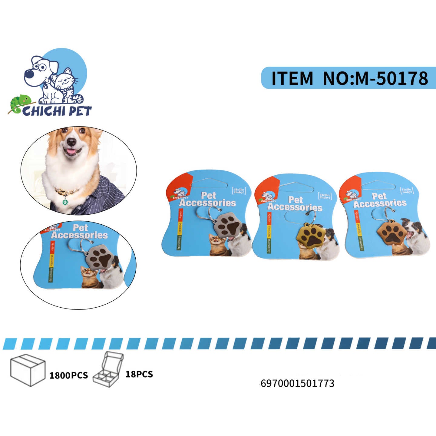 Añade un toque tierno y seguro al collar de tu mascota con estas encantadoras placas de identificación Chichi Pet con diseño de huella. Ideales para grabar la información de contacto de tu perro o gato, estas placas combinan funcionalidad con un estilo adorable.
