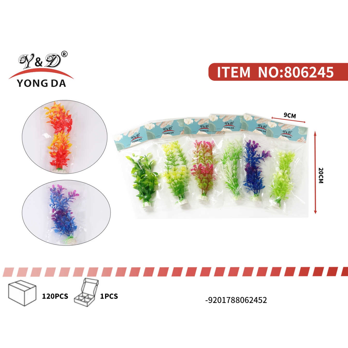 Transforma instantáneamente la apariencia de tu acuario con este espectacular paquete de Plantas Artificiales Yong Da de 19 cm. Diseñadas para simular un ambiente acuático natural y lleno de vida sin el mantenimiento de las plantas reales, son perfectas para cualquier tipo de peceras.

Cada paquete incluye un vibrante surtido de colores (verde, amarillo, rosa, azul, y más) que añaden un toque de color y profundidad. Además de ser un elemento decorativo llamativo, estas plantas de plástico seguro proporciona