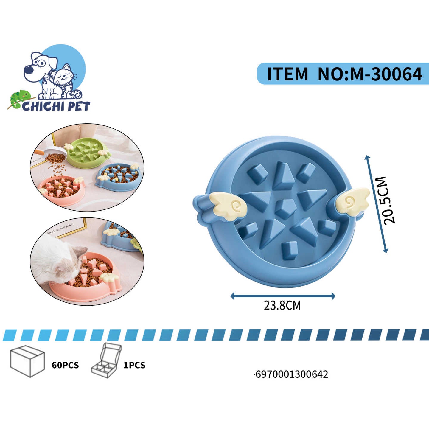 Promueve una alimentación saludable y divertida para tu mascota con el plato anti-glotón Chichi Pet M-30064. Este comedero, con un encantador diseño de ángel y obstáculos internos, está diseñado para ralentizar la ingesta de alimentos, mejorando la digestión y previniendo problemas como la hinchazón y los vómitos.
