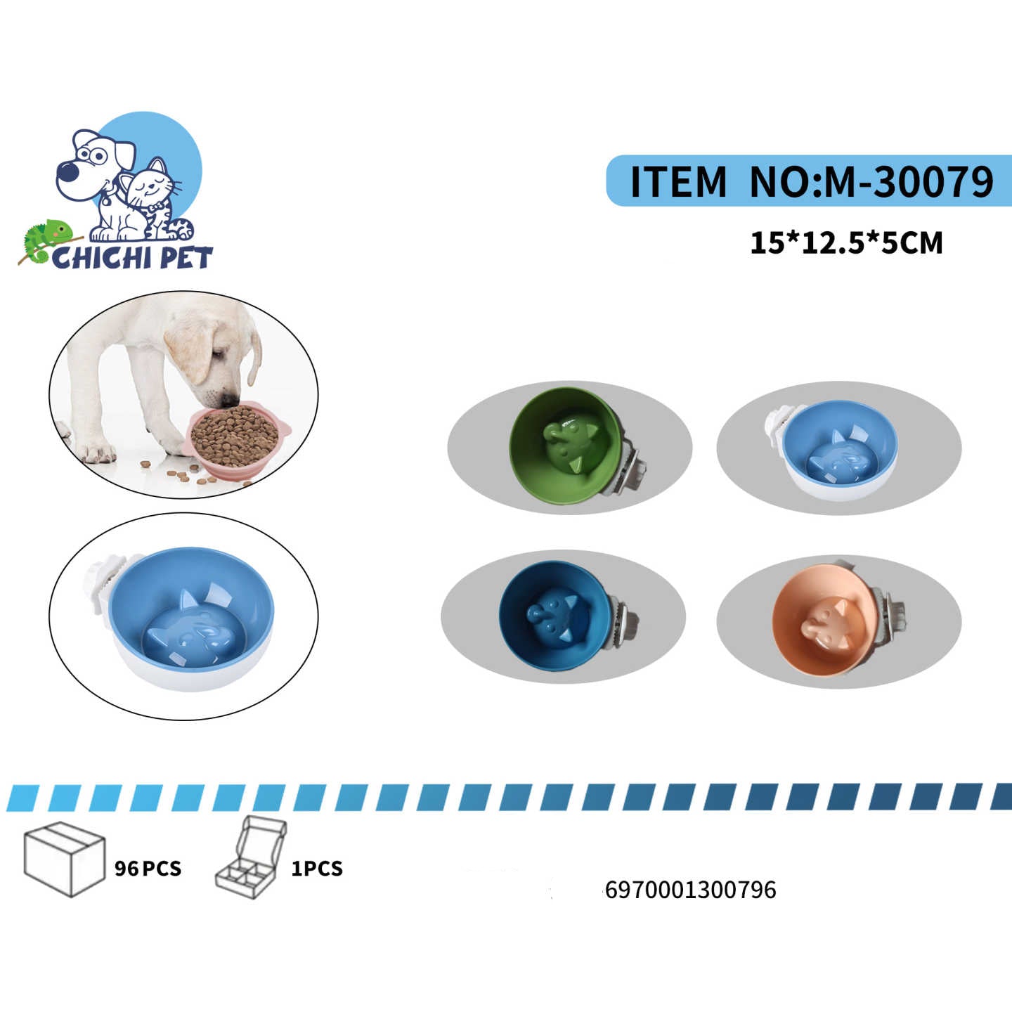 Asegura una alimentación lenta y ordenada para tu mascota con el plato colgante anti-glotón Chichi Pet M-30079. Diseñado para sujetarse fácilmente a las jaulas, este comedero cuenta con una forma de pez en el fondo que ayuda a ralentizar la ingesta de alimentos, mejorando la digestión y evitando derrames.