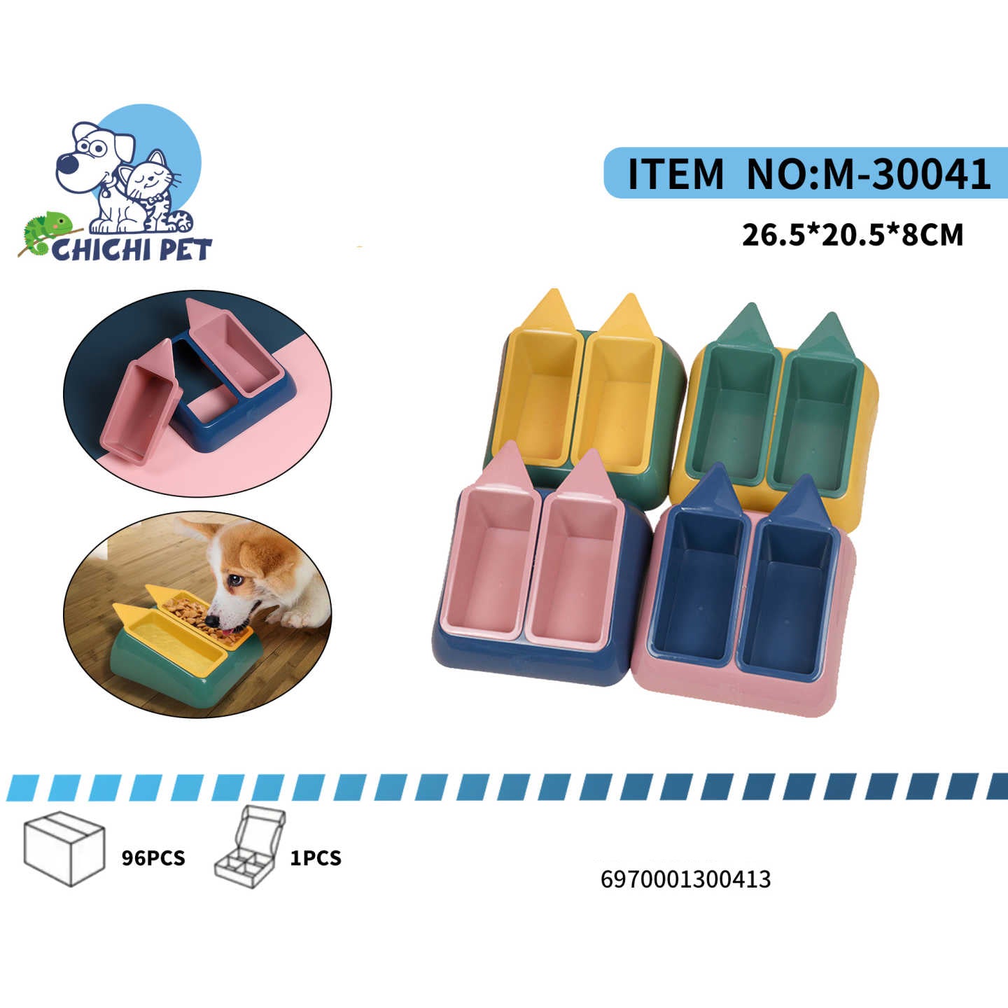 Alimenta a tu mascota con estilo y comodidad con el plato doble Chichi Pet M-30041. Este innovador comedero y bebedero cuenta con dos compartimentos y un diseño distintivo en forma de casita, ideal para servir agua y comida de manera organizada a tu perro o gato.