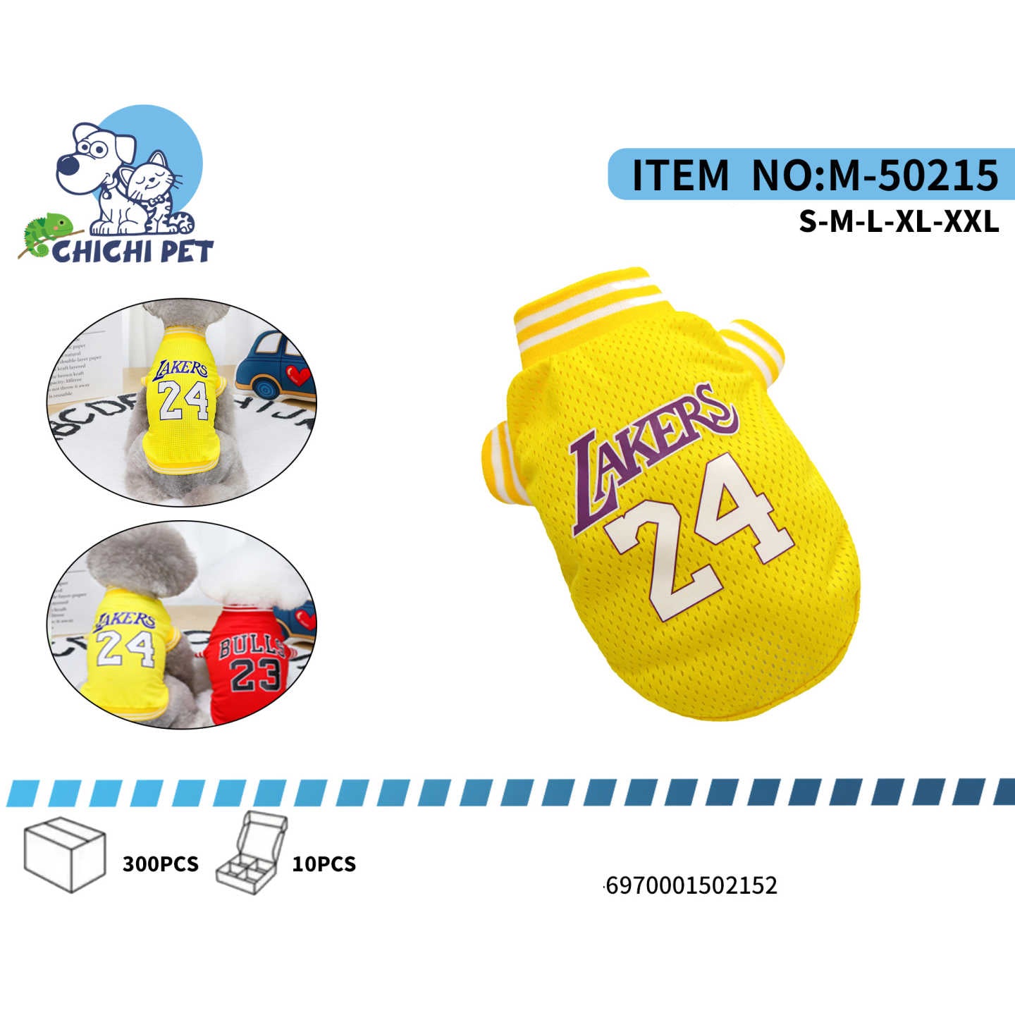 Viste a tu mascota con estilo y espíritu deportivo con nuestra playera tipo jersey de Chichi Pet, inspirada en el legendario equipo Lakers y el número 24. Esta prenda es perfecta para que tu compañero peludo muestre su apoyo mientras disfruta de la máxima comodidad.