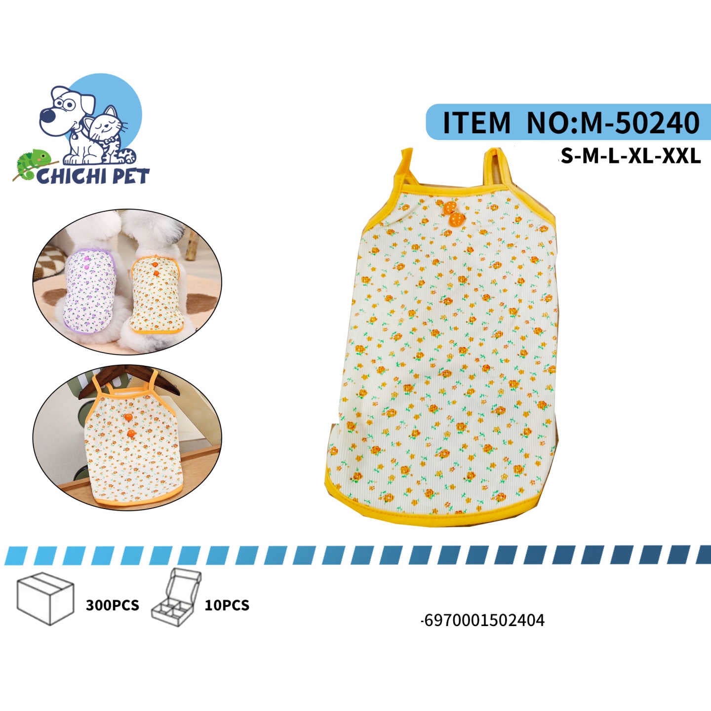 Dale a tu mascota un estilo fresco y primaveral con esta polera de tirantes de Chichi Pet. Con un encantador estampado floral en tonos vibrantes y un pequeño moño decorativo en la parte delantera, esta prenda es perfecta para que tu perro o gato luzca adorable y a la moda.