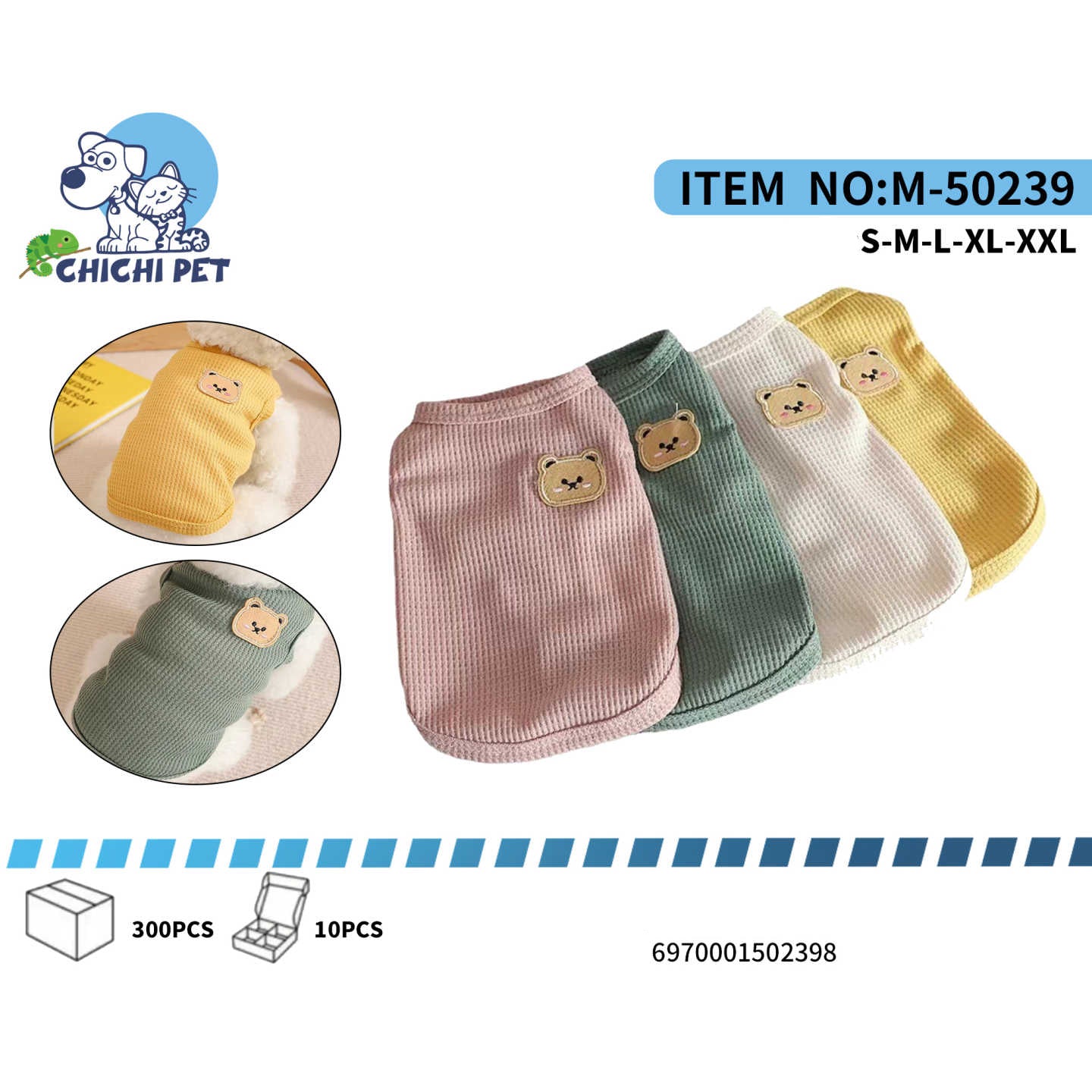 Envuelve a tu mascota en comodidad y ternura con esta polera de Chichi Pet. Confeccionada con un suave tejido waffle texturizado y un adorable bordado de osito en el pecho, esta prenda es perfecta para que tu perro o gato luzca coqueto y se sienta cálido.