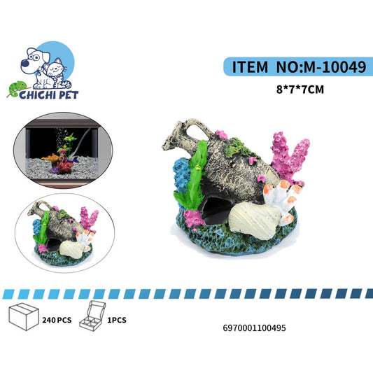 Enriquece el ambiente de tu acuario con el adorno de refugio de ánfora y coral ChiChi Pet, modelo M-10049. Este cautivador accesorio presenta una ánfora antigua rota, rodeada de vibrantes corales en tonos rosas y blancos, y algas verdes, creando un paisaje submarino con un toque de historia.
Fabricado con resina de alta calidad y no tóxica, este adorno es completamente seguro para tus peces y plantas acuáticas, sin alterar la química del agua. El diseño hueco de la ánfora proporciona un excelente escondite 