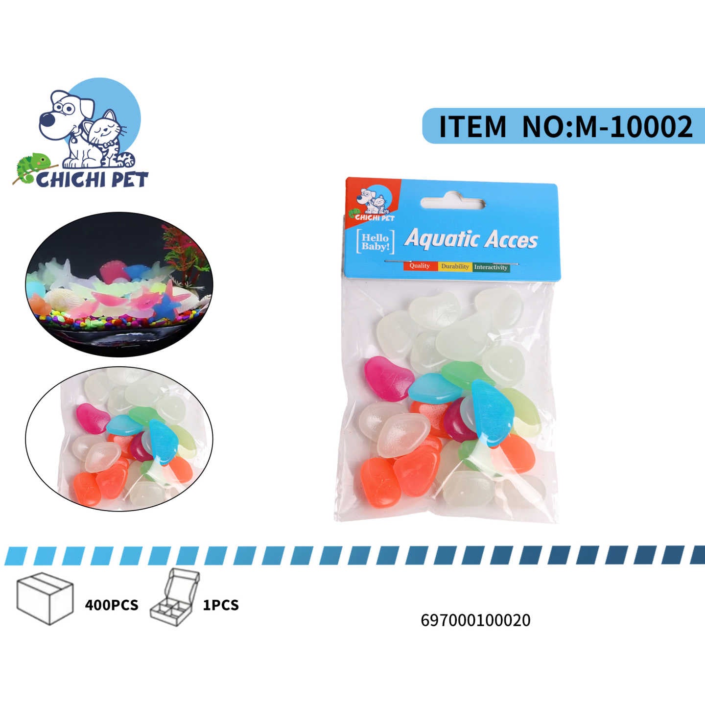 Dale un toque mágico y vibrante al acuario de tus mascotas con estas rocas luminosas de ChiChi Pet, número de artículo M-10002.
Ambiente Encantador: Estas rocas son perfectas para crear un hábitat acuático visualmente atractivo y lleno de encanto.
Brillo en la Oscuridad: Diseñadas para absorber la luz durante el día y emitir un suave resplandor en la oscuridad, transformando el acuario por la noche.
Colores Surtidos: Cada paquete incluye una mezcla de piedras en diversos colores, permitiéndote personalizar 