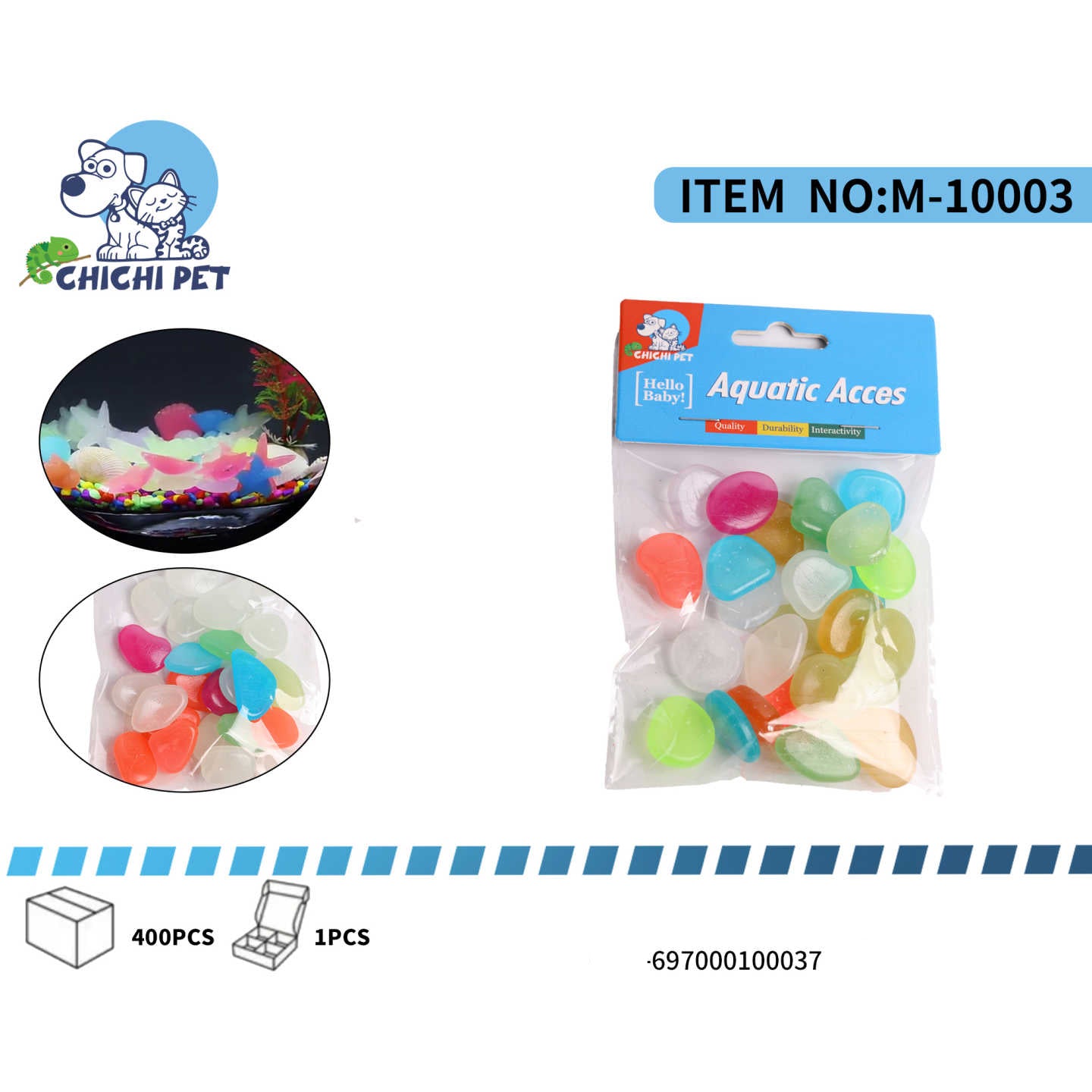 Dale un toque mágico y vibrante al acuario de tus mascotas con estas rocas luminosas de ChiChi Pet, número de artículo M-10003.
Ambiente Encantador: Estas rocas son perfectas para crear un hábitat acuático visualmente atractivo y lleno de encanto.
Brillo en la Oscuridad: Diseñadas para absorber la luz durante el día y emitir un suave resplandor en la oscuridad, transformando el acuario por la noche.
Colores Surtidos: Cada paquete incluye una mezcla de piedras en diversos colores, permitiéndote personalizar 