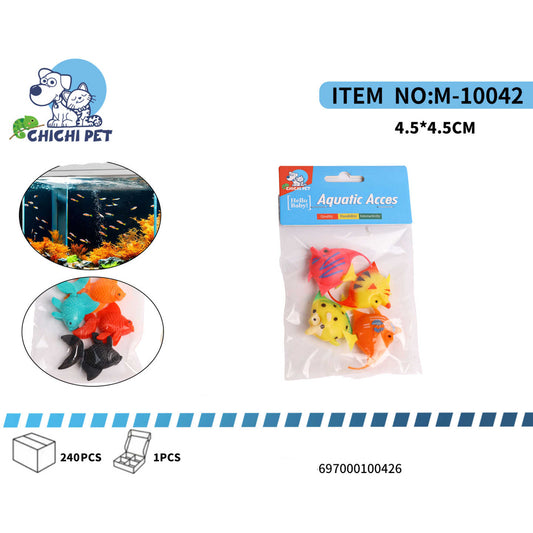Transforme su acuario en un colorido paraíso tropical con el Set de 4 Peces Tropicales Decorativos Flotantes CHICHI PET, modelo M-10042 (PF09). Este paquete surtido de figuras de peces vibrantes no solo añadirá un estallido de color y movimiento a su entorno acuático, sino que también creará una escena submarina cautivadora y llena de vida.
Cada pez decorativo, con dimensiones aproximadas de 4.5x4.5cm, presenta diseños variados y colores intensos (como rojo, azul turquesa, amarillo y naranja) que imitan la 