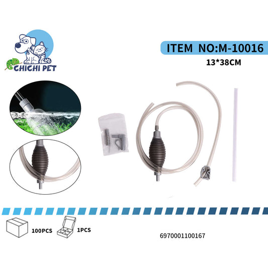 Facilita el mantenimiento y los cambios de agua en el acuario de tus mascotas con este práctico sifón limpiador de grava de ChiChi Pet, número de artículo M-10016.
Limpieza Eficaz: Diseñado para aspirar eficientemente los residuos y detritos del fondo del acuario sin remover la grava.
Cambio de Agua Simplificado: Permite extraer el agua de la pecera de manera rápida y sin esfuerzo, haciendo el proceso de cambio de agua más sencillo.
Fácil de Usar: Cuenta con una bomba de cebado manual que inicia el flujo de
