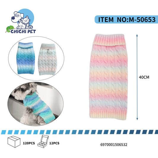 Proporcione a su mascota el abrigo ideal para los días más fríos con este suéter tejido de talla XL, que destaca por su atractivo diseño de colores en degradado. Esta prenda ha sido diseñada para perros de tamaño mediano o gatos de mayor porte que requieren una protección térmica superior durante el otoño y el invierno, asegurando que se mantengan cálidos y confortables sin renunciar a un estilo moderno y alegre.