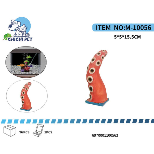 Añade un toque divertido y misterioso a tu acuario con el adorno de tentáculo de pulpo artificial ChiChi Pet, modelo M-10056. Este original accesorio presenta un tentáculo curvado en un vibrante tono naranja con ventosas detalladas, creando una atmósfera de aventura submarina en tu tanque.