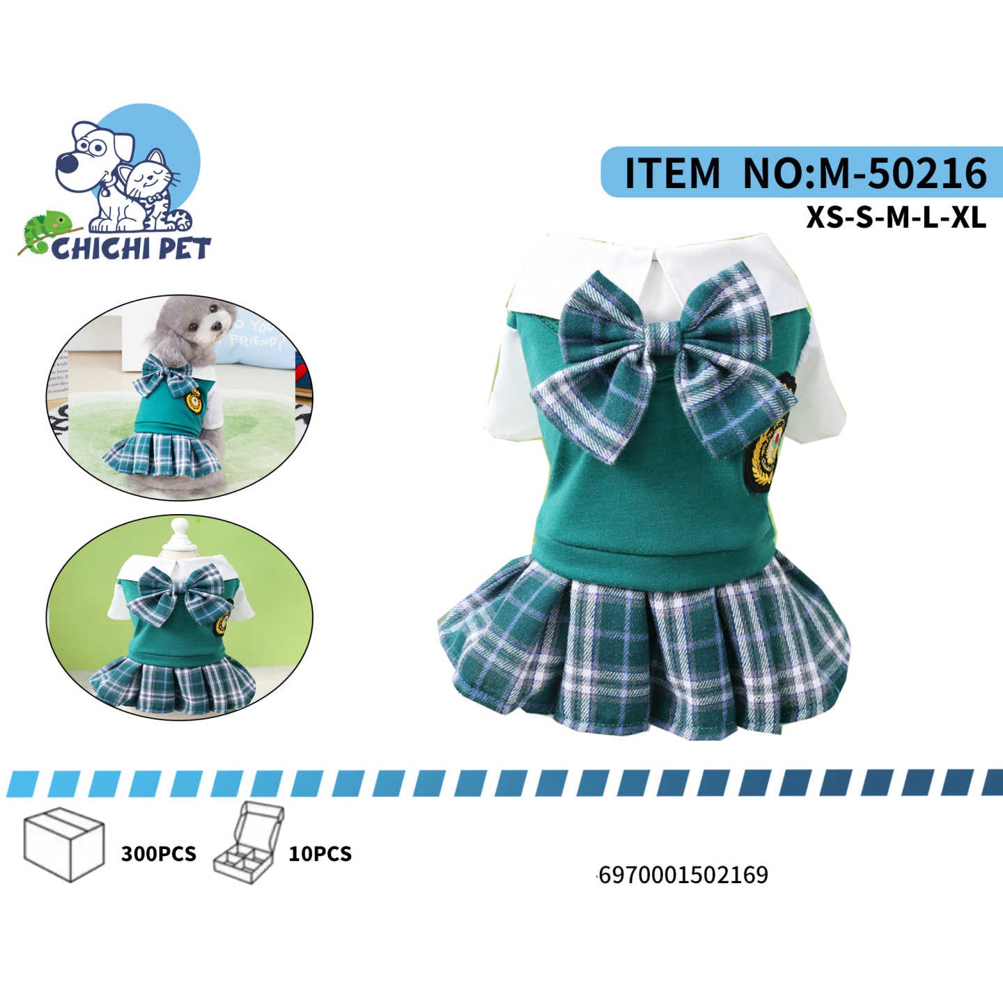 Transforma a tu mascota en el alumno más adorable con este encantador vestido estilo escolar de Chichi Pet. Ideal para ocasiones especiales, fotos o simplemente para añadir un toque de dulzura y diversión al día a día de tu compañero peludo.