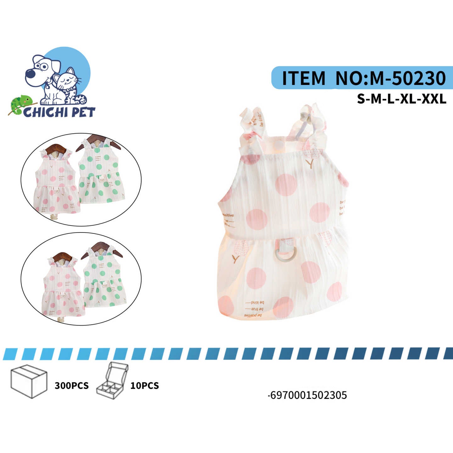 Viste a tu perrita o gatita con estilo y dulzura con este encantador vestido de Chichi Pet. Con un diseño de lunares delicados y tirantes ajustables, esta prenda es perfecta para que tu mascota luzca adorable en cualquier ocasión, desde un paseo por el parque hasta una reunión especial.