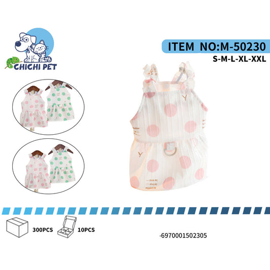 Viste a tu perrita o gatita con estilo y dulzura con este encantador vestido de Chichi Pet. Con un diseño de lunares delicados y tirantes ajustables, esta prenda es perfecta para que tu mascota luzca adorable en cualquier ocasión, desde un paseo por el parque hasta una reunión especial.